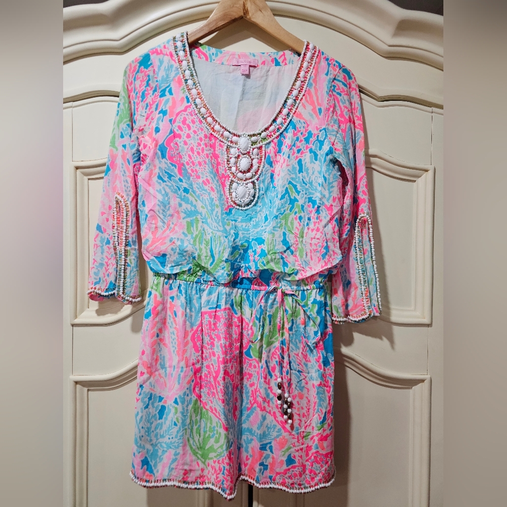 🦄 Unicorn 🦄 Holy Grail Lilly XS Let's Cha Cha Delisa Beaded Caftan Short Dress